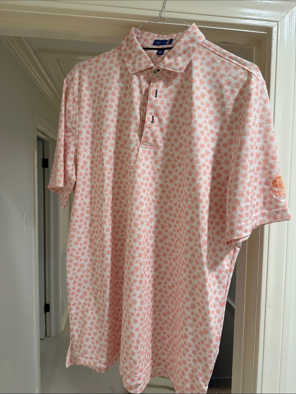 Stitch Golf Men's Coral Pink Patterned Polo Shirt